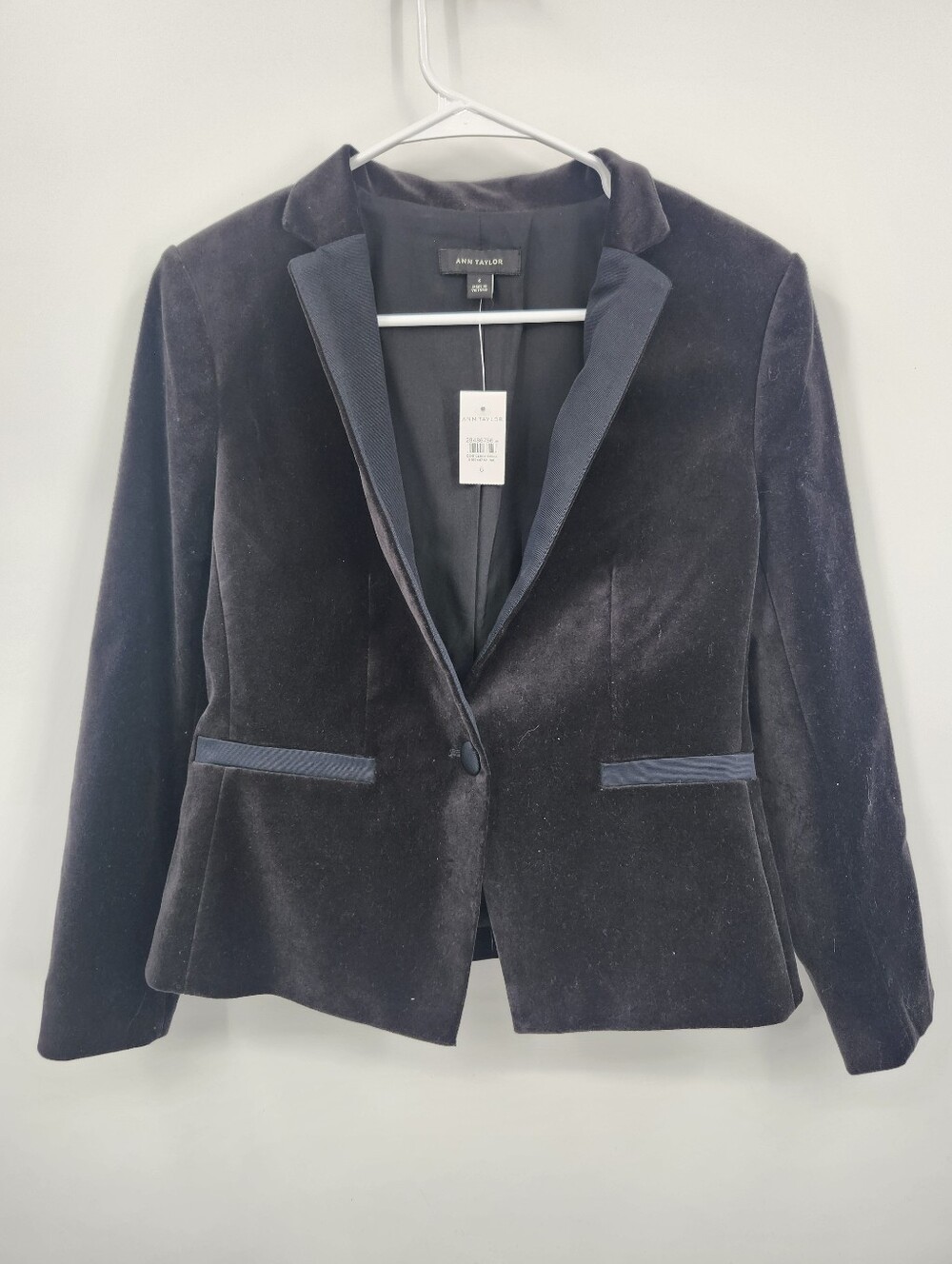 Ann Taylor Hutton Blazer Black Velvet & Satin Tuxedo Jacket Size 6 NWT